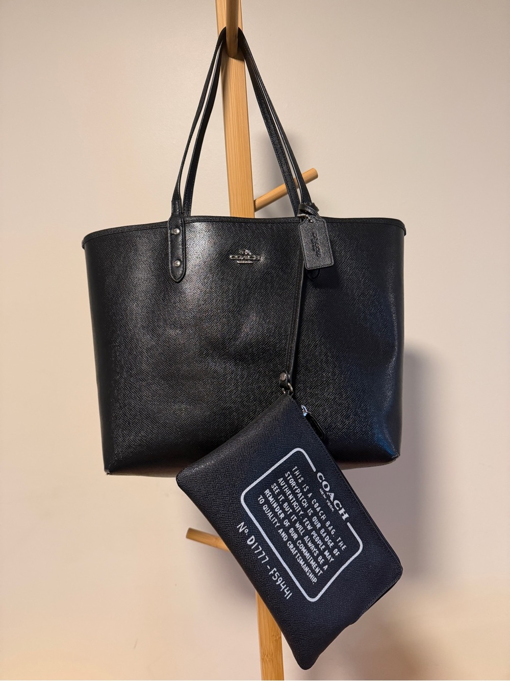 COACH  Reversable Tote Bag Floral or Black with Black Pouch Authentic